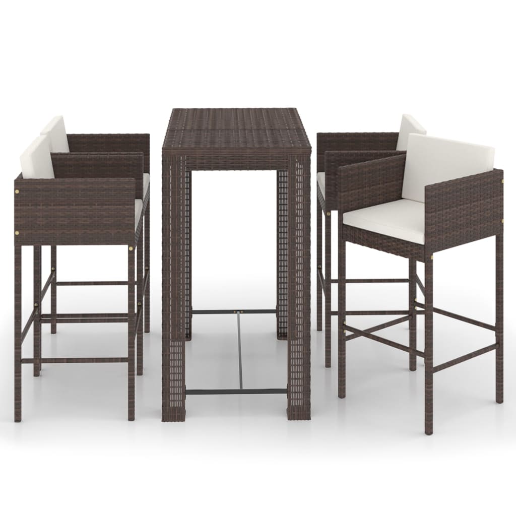 Set da Bar da Giardino 5 pz con Cuscini in Polyrattan Marrone 3094783