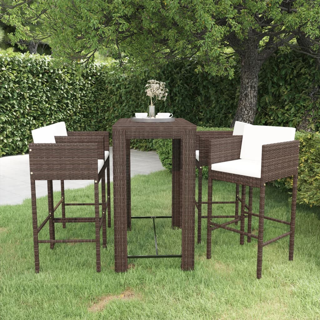 Set da Bar da Giardino 5 pz con Cuscini in Polyrattan Marrone 3094783