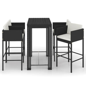 Set Bar da Giardino 5 pz con Cuscini Polyrattan Nero 3094784