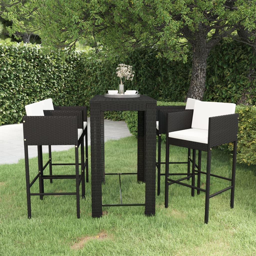 Set Bar da Giardino 5 pz con Cuscini Polyrattan Nero 3094784