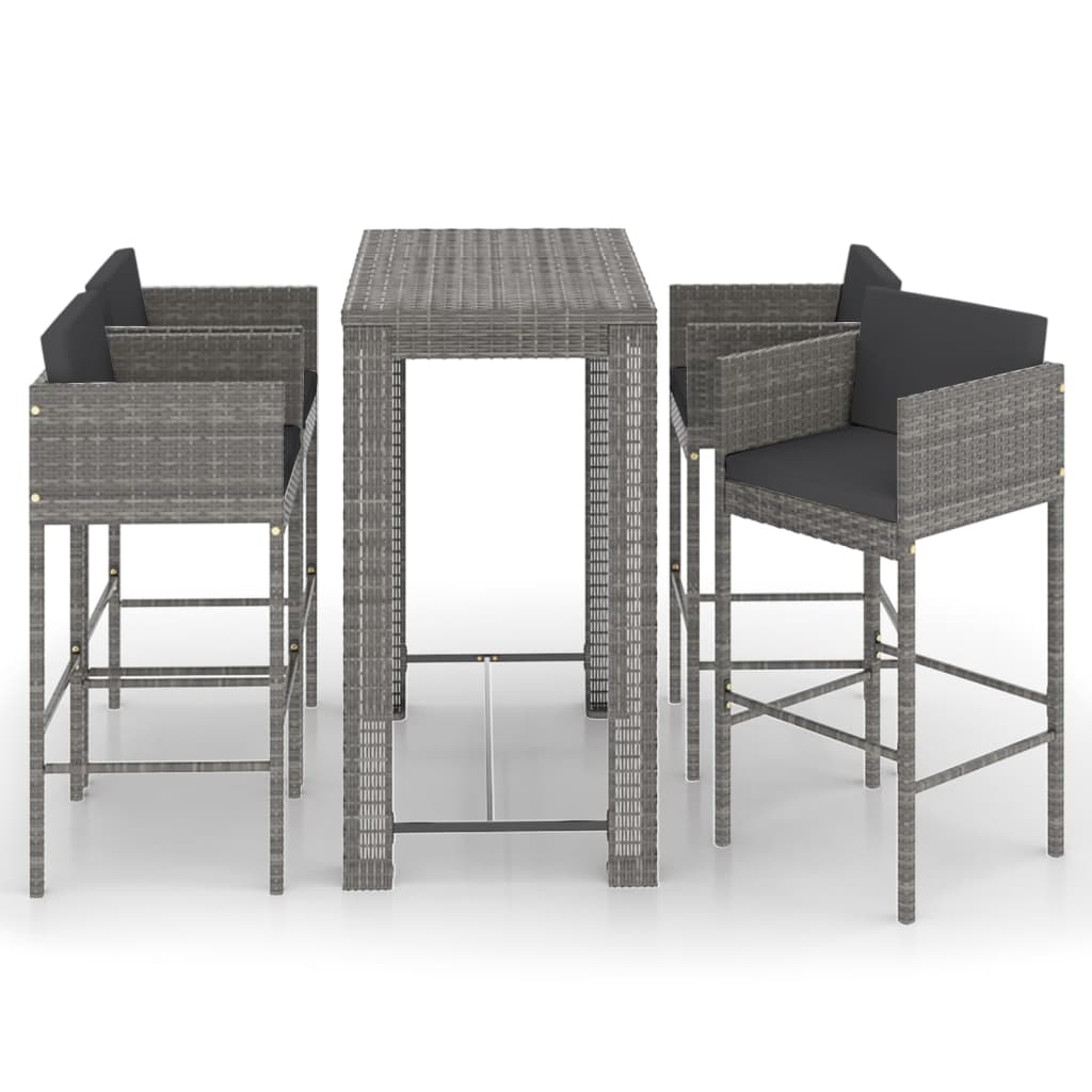 Set da Bar da Giardino 5 pz con Cuscini in Polyrattan Grigio cod mxl 44454