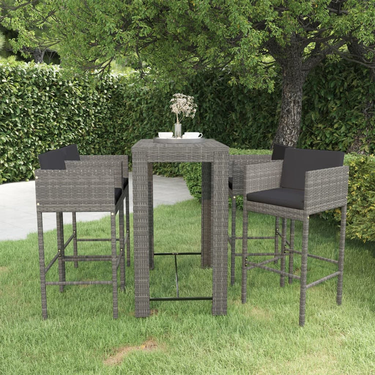 Set da Bar da Giardino 5 pz con Cuscini in Polyrattan Grigio cod mxl 44454