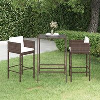 Set Bar da Giardino 3 pz con Cuscini in Polyrattan Marrone cod mxl 34951