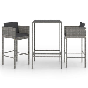 Set Bar da Giardino 3 pz con Cuscini in Polyrattan Grigio 3094788