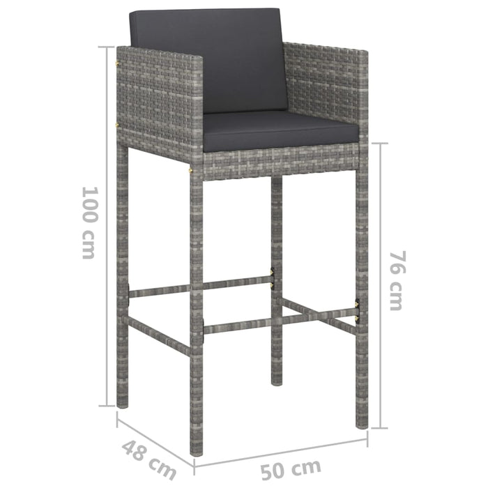 Set Bar da Giardino 3 pz con Cuscini in Polyrattan Grigio 3094788