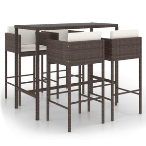 Set da Bar da Giardino 5 pz con Cuscini in Polyrattan Marrone 3094792