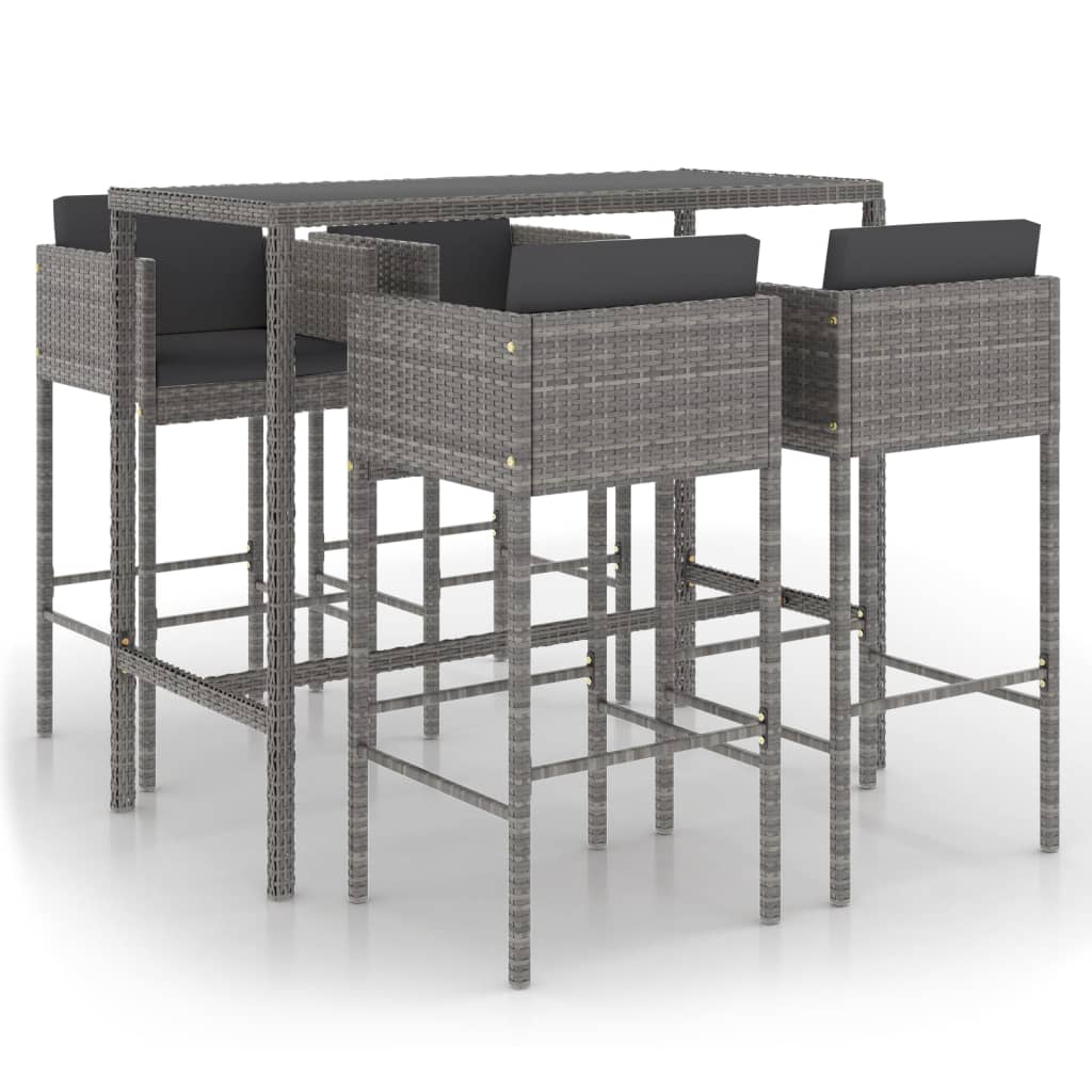 Set da Bar da Giardino 5 pz con Cuscini in Polyrattan Grigio cod mxl 41916