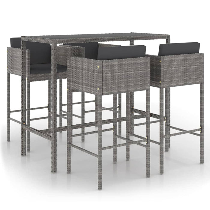 Set da Bar da Giardino 5 pz con Cuscini in Polyrattan Grigio cod mxl 41916