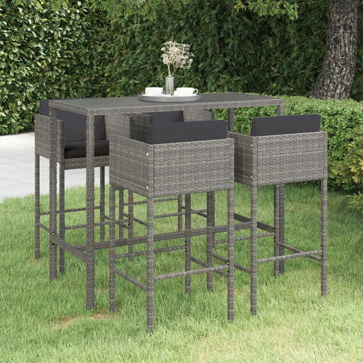 Set da Bar da Giardino 5 pz con Cuscini in Polyrattan Grigio cod mxl 41916