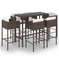 Set da Bar da Giardino 7 pz con Cuscini in Polyrattan Marrone 3094795