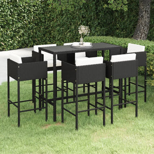 Set Bar da Giardino 7 pz con Cuscini in Polyrattan Nero 3094796