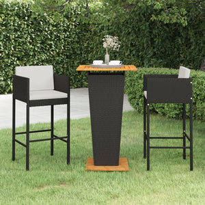 Set Bar da Giardino 3 pz con Cuscini Polyrattan Nero cod mxl 40001