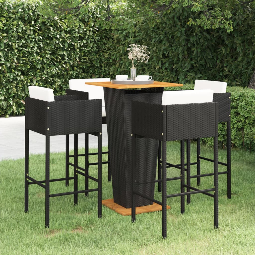 Set Bar da Giardino 5 pz con Cuscini in Polyrattan Nero cod mxl 44241