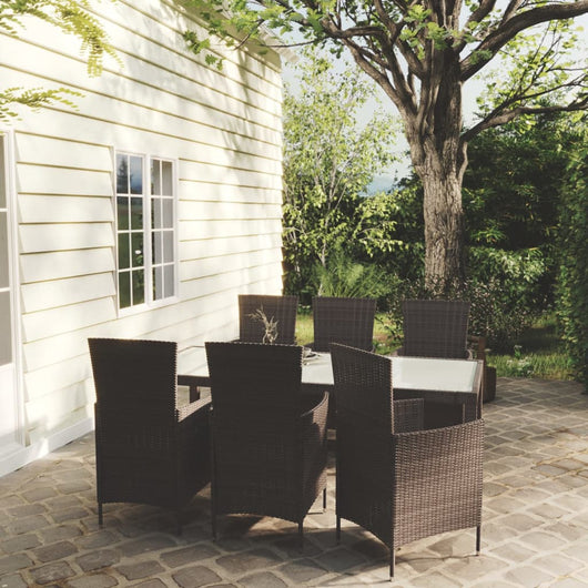 Set Mobili da Giardino 7 pz con Cuscini in Polyrattan Marrone cod mxl 38537