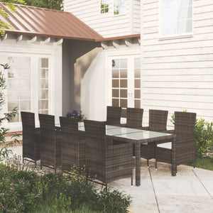 Set da Pranzo da Giardino 9 pz con Cuscini Polyrattan Marrone cod mxl 38538