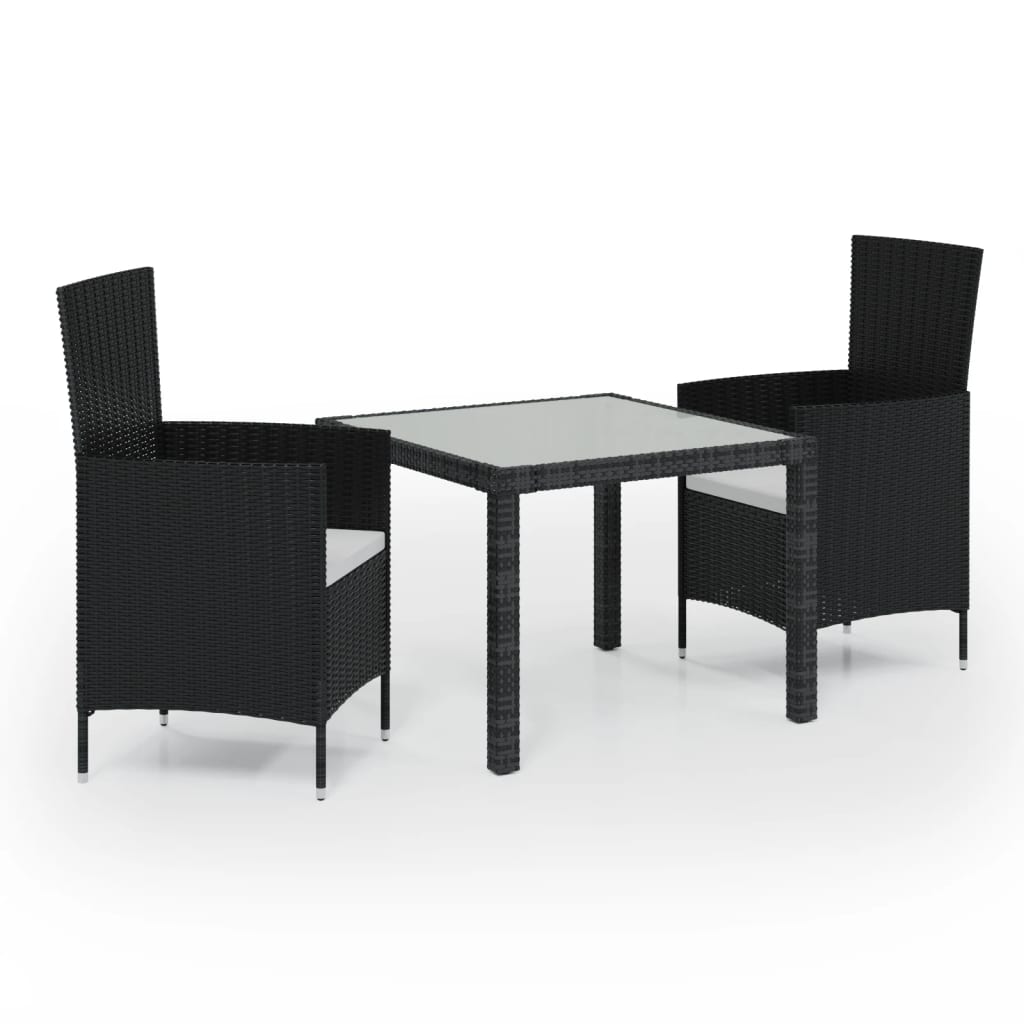 Set Mobili da Giardino 3 pz con Cuscini in Polyrattan Nero 3094825