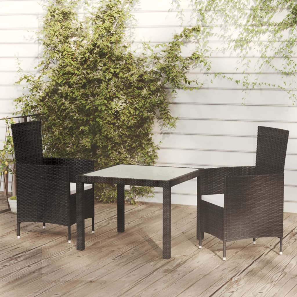 Set Mobili da Giardino 3 pz con Cuscini in Polyrattan Nero cod mxl 38526