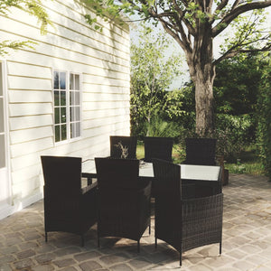 Set Mobili da Giardino 7 pz con Cuscini in Polyrattan Nero cod mxl 38530