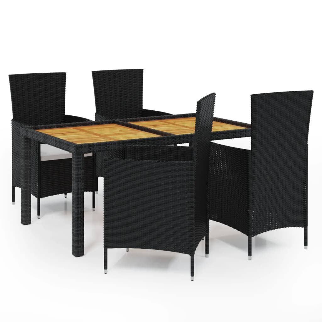 Set Mobili da Giardino 5 pz con Cuscini in Polyrattan Nero 3094835