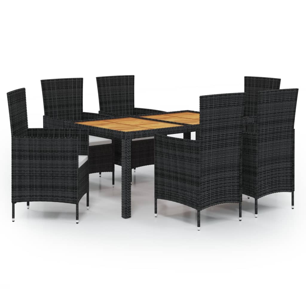 Set Mobili da Giardino 7 pz con Cuscini in Polyrattan Nero 3094836