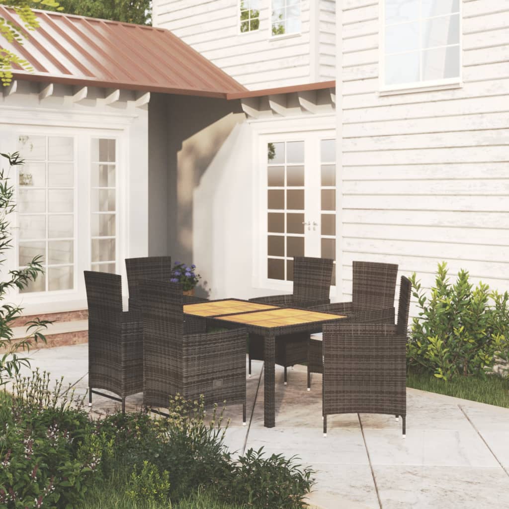 Set Mobili da Giardino 7 pz con Cuscini in Polyrattan Nero 3094836