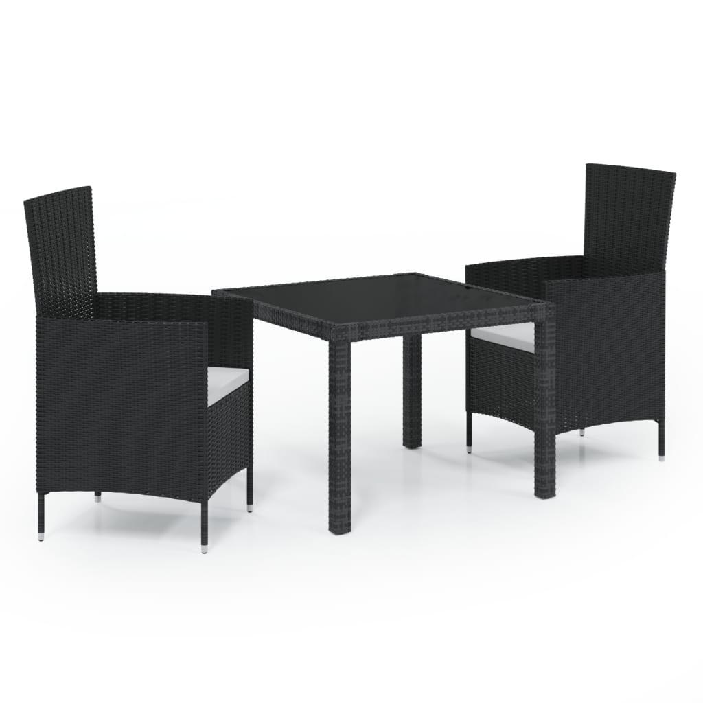 Set Mobili da Giardino 3 pz con Cuscini in Polyrattan Nero cod mxl 41854