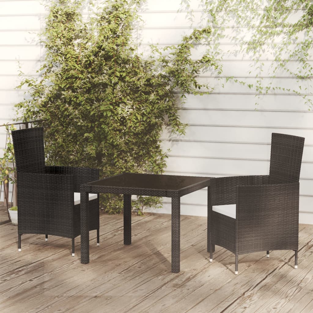 Set Mobili da Giardino 3 pz con Cuscini in Polyrattan Nero cod mxl 41854