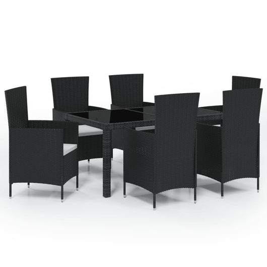 Set Mobili da Giardino 7 pz con Cuscini in Polyrattan Nero cod mxl 38540