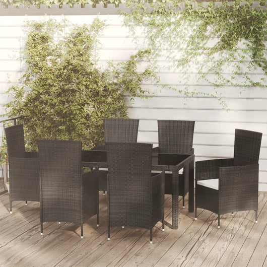 Set Mobili da Giardino 7 pz con Cuscini in Polyrattan Nero cod mxl 38540