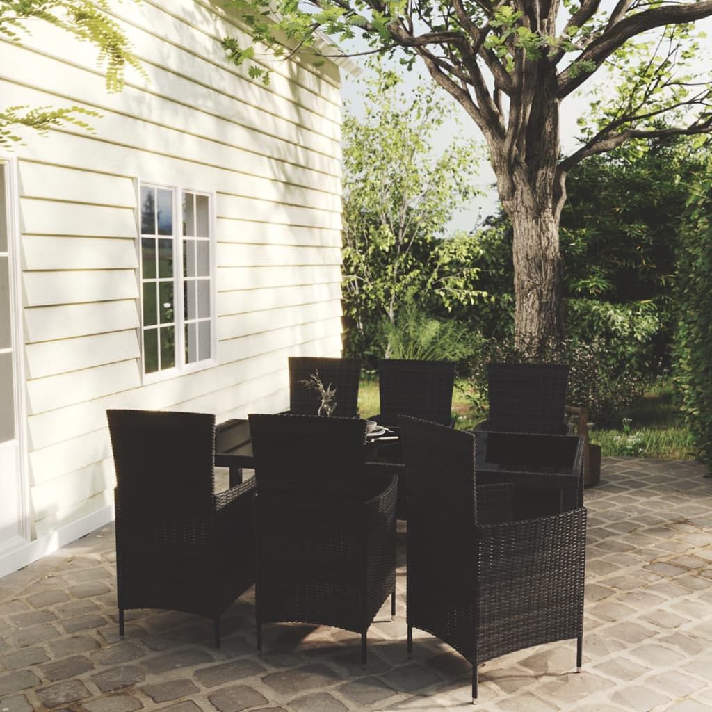 Set Mobili da Giardino 7 pz con Cuscini in Polyrattan Nero cod mxl 38543