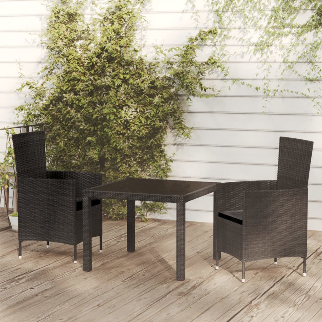 Set Mobili da Giardino 3 pz con Cuscini in Polyrattan Nero cod mxl 38541