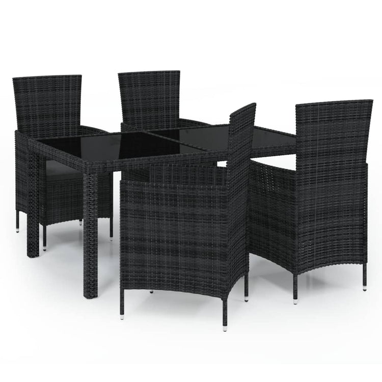 Set Mobili da Giardino 5 pz con Cuscini in Polyrattan Nero cod mxl 42002