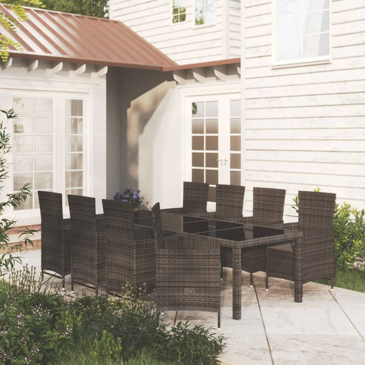 Set Mobili da Giardino 9 pz con Cuscini in Polyrattan Nero cod mxl 38547