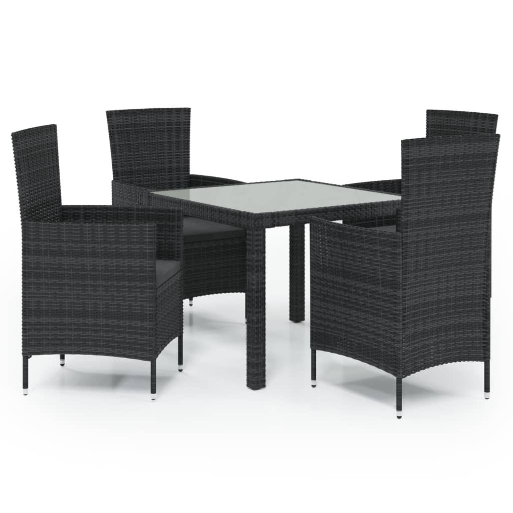 Set da Pranzo da Giardino 5 pz con Cuscini in Polyrattan Nero 3094866