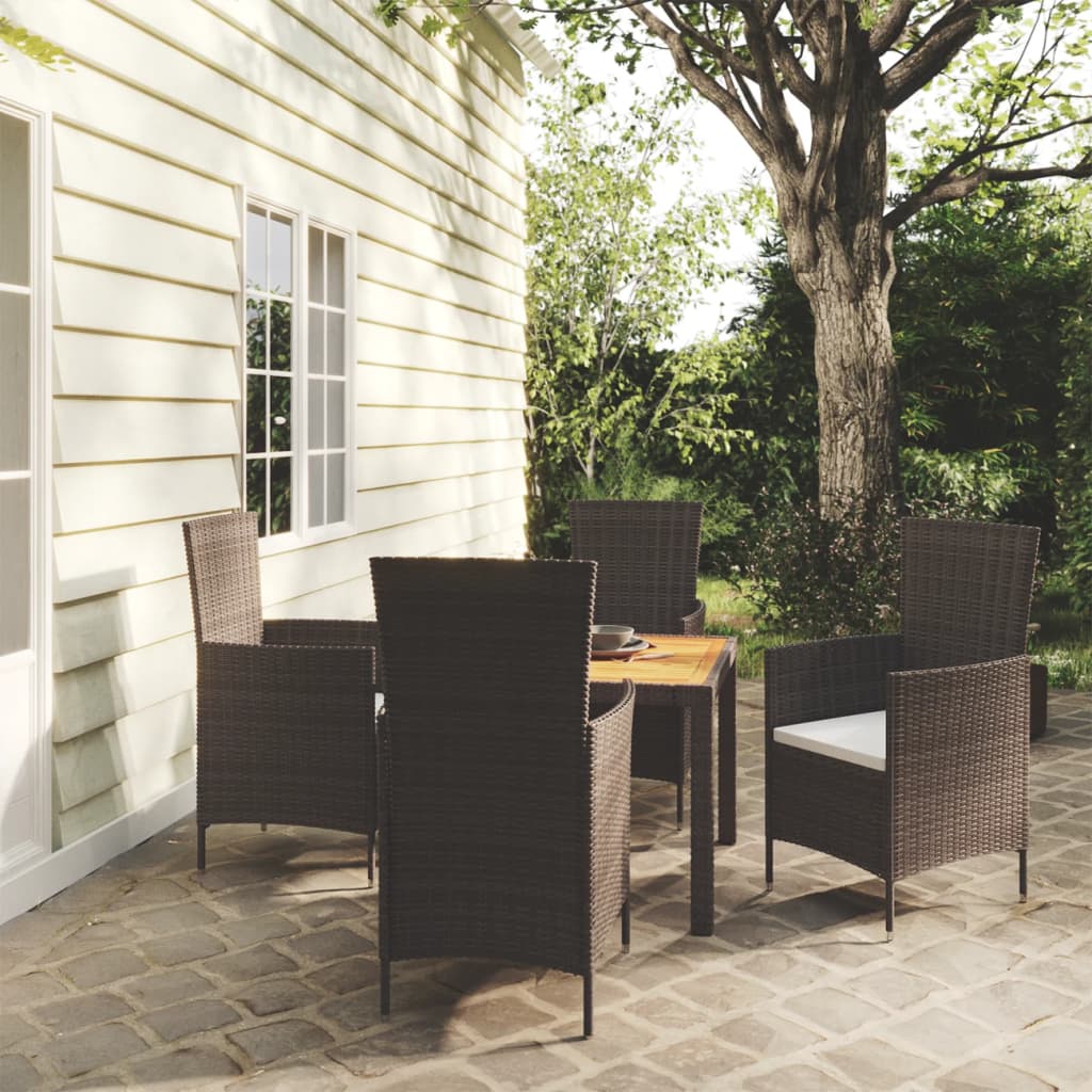 Set da Pranzo da Giardino 5 pz con Cuscini in Polyrattan Nero 3094866