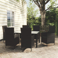 Set Mobili da Giardino 7 pz con Cuscini in Polyrattan Nero cod mxl 38556