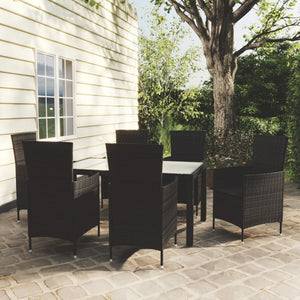 Set Mobili da Giardino 7 pz con Cuscini in Polyrattan Nero cod mxl 38556