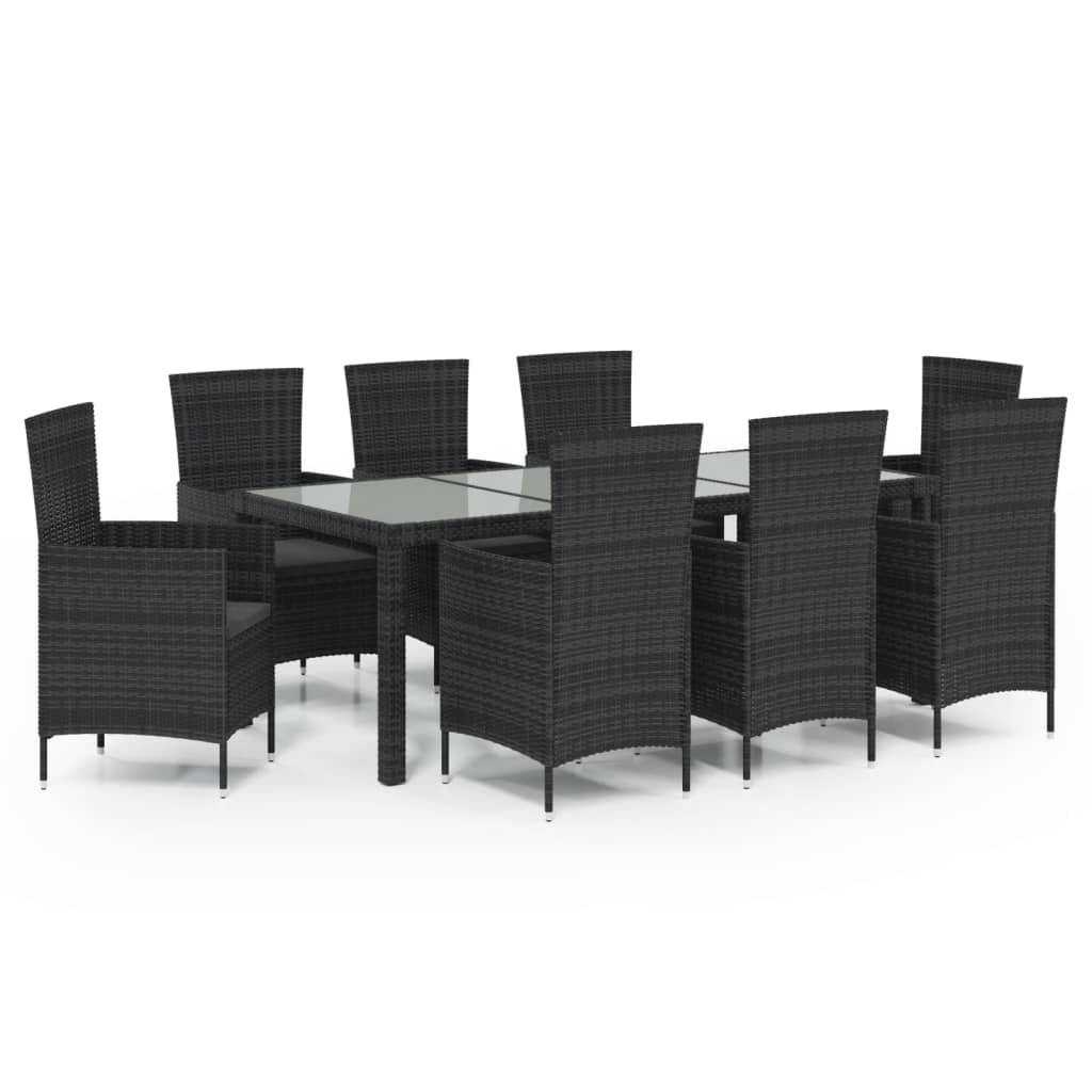 Set Mobili da Giardino 9 pz con Cuscini in Polyrattan Nero cod mxl 38557