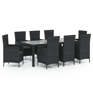 Set Mobili da Giardino 9 pz con Cuscini in Polyrattan Nero cod mxl 38557