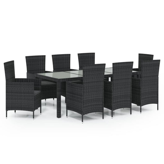 Set Mobili da Giardino 9 pz con Cuscini in Polyrattan Nero cod mxl 38557