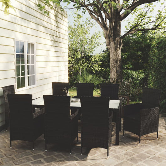 Set Mobili da Giardino 9 pz con Cuscini in Polyrattan Nero cod mxl 38557