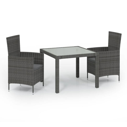 Set da Pranzo per Esterni 3 pz con Cuscini in Polyrattan Grigio cod mxl 38548