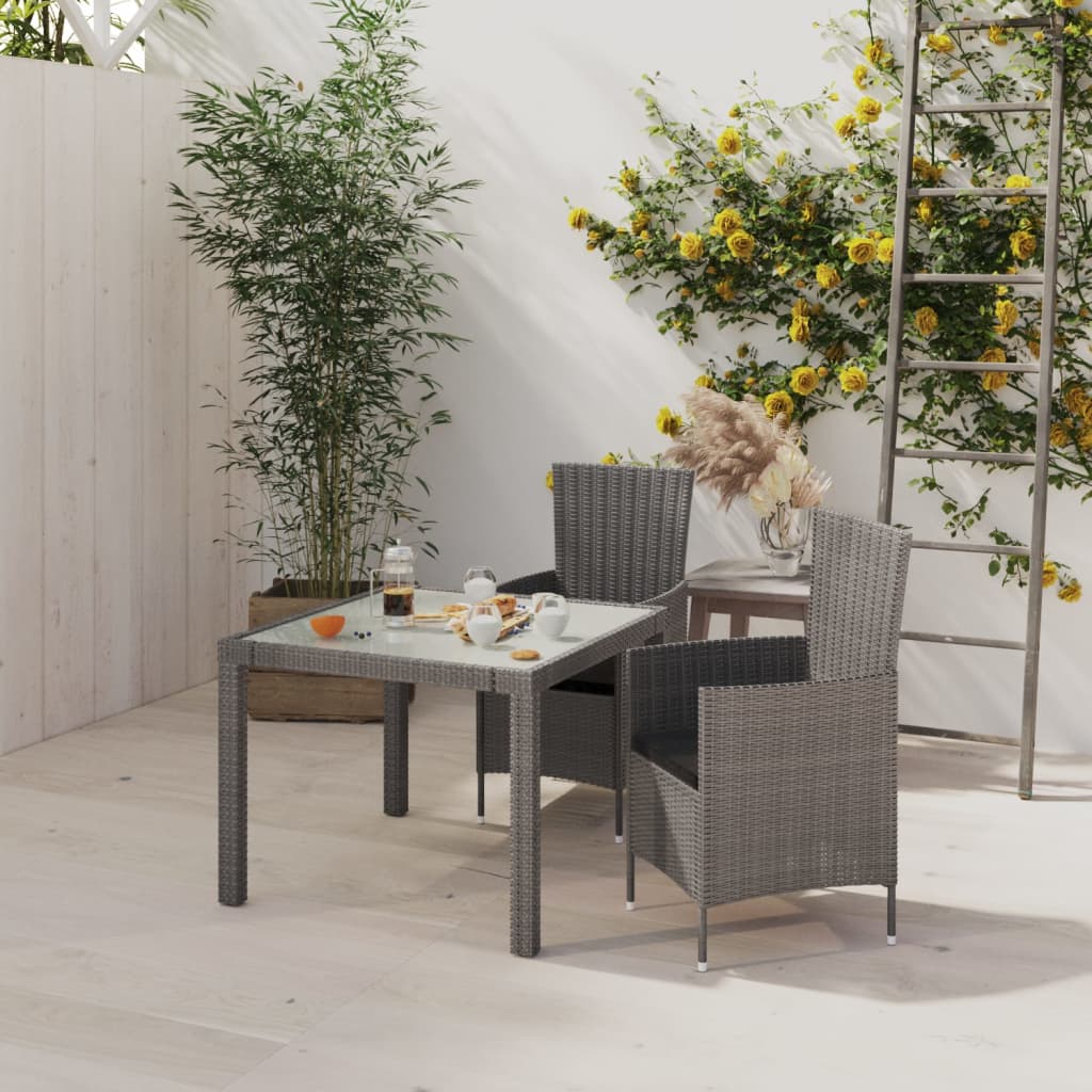 Set da Pranzo per Esterni 3 pz con Cuscini in Polyrattan Grigio cod mxl 38548