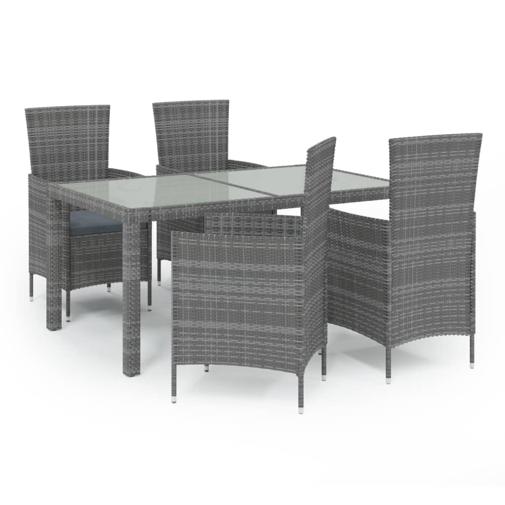 Set da Pranzo da Giardino 5 pz con Cuscini in Polyrattan Grigio cod mxl 38553