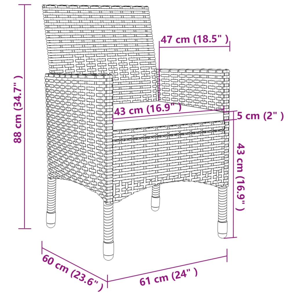 Set da Pranzo da Giardino 5 pz con Cuscini in Polyrattan Grigio cod mxl 38553