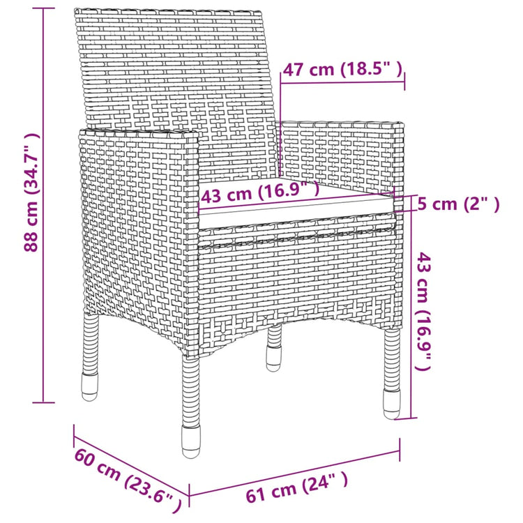 Set da Pranzo da Giardino 5 pz con Cuscini in Polyrattan Grigio cod mxl 38553