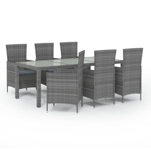 Set da Pranzo da Giardino 7 pz con Cuscini in Polyrattan Grigio cod mxl 38558