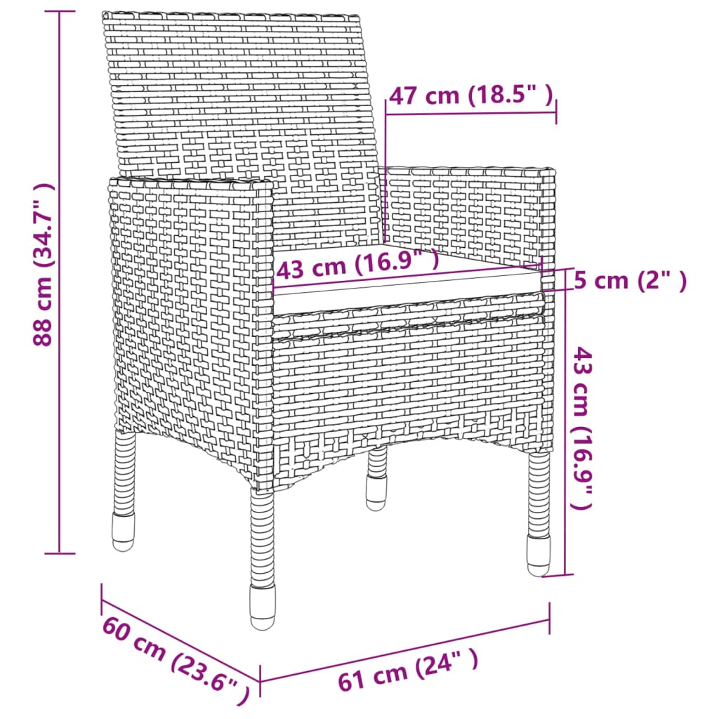 Set da Pranzo da Giardino 7 pz con Cuscini in Polyrattan Grigio cod mxl 38558