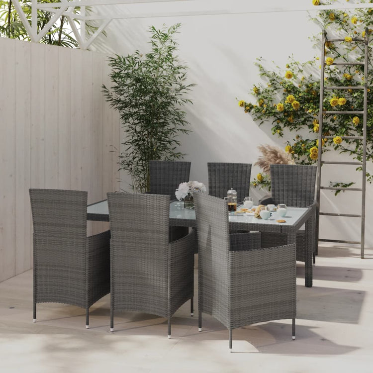 Set da Pranzo da Giardino 7 pz con Cuscini in Polyrattan Grigio cod mxl 38558