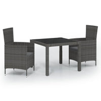 Set da Pranzo per Esterni 3 pz con Cuscini in Polyrattan Grigio cod mxl 38549